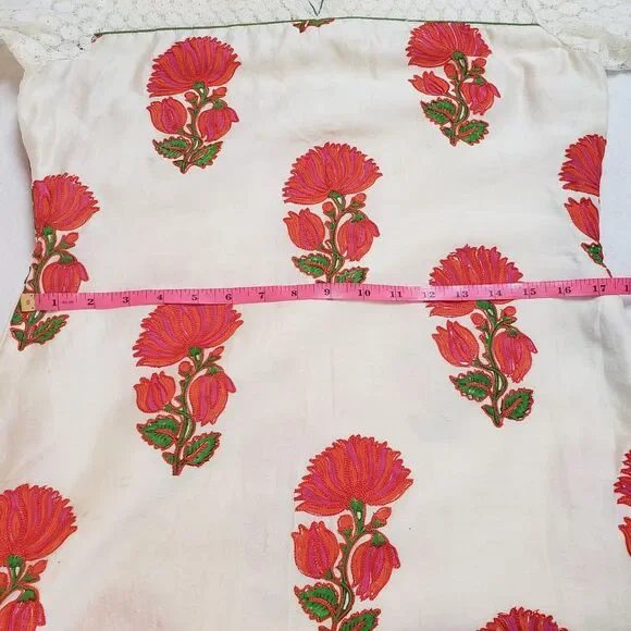 Womens Cream Kurta Top Large Lace Floral Embroidered Bohemian Straight Tunic - Picture 4 of 16